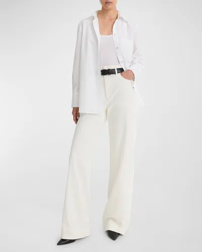 Vince Cotton Double-waistband Mid-rise Trousers In Off White