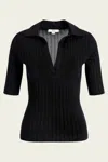 Vince Elbow-sleeve Silk Rib Polo Shirt
