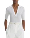 Vince Cotton Elbow Sleeve Polo Top In Optic White