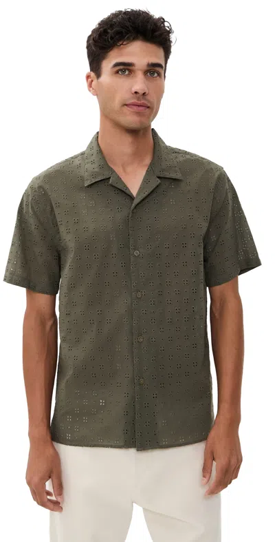 Vince Cotton Eyelet Collar Shirt Dome In Green