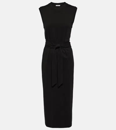 Vince Cotton Jersey Midi Dress In Black