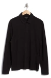 Vince Cotton Long Sleeve Polo In Black