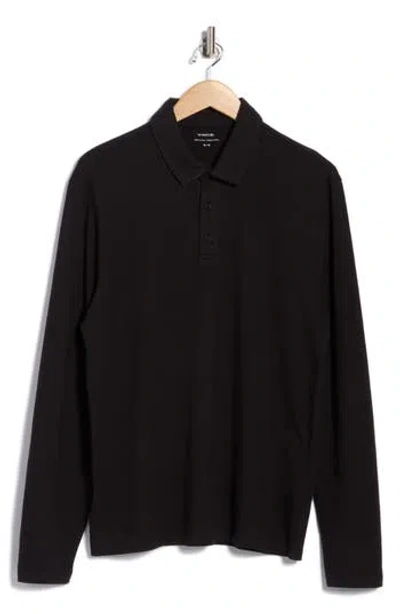 Vince Cotton Long Sleeve Polo In Black