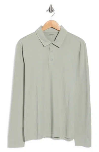 Vince Cotton Long Sleeve Polo In Green