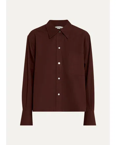 Vince Cotton Metal-snap Long-sleeve Shirt In Burgundy