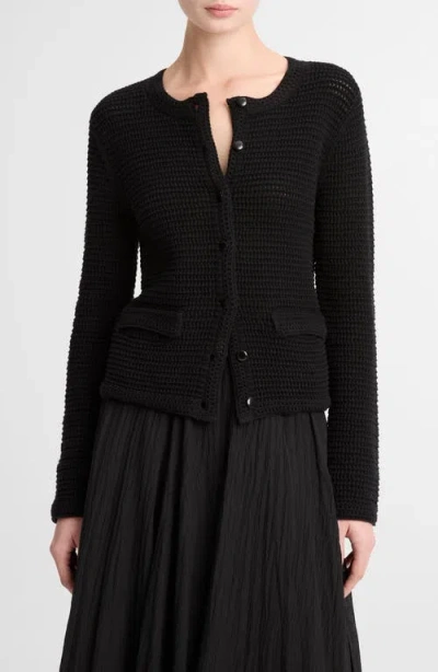 Vince Cotton Open Stitch Cardigan In Black