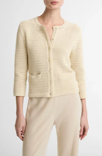 Vince Cotton Open Stitch Cardigan In Neutral