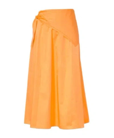 Vince Cotton Poplin Midi Skirt In Orange