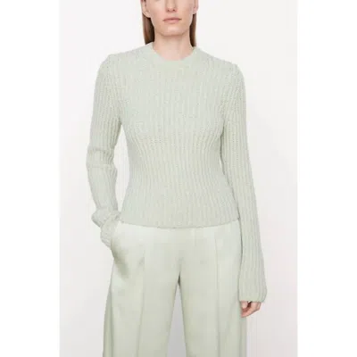 Vince Cotton Rib Crew Neck Sweater In White Jade In Green