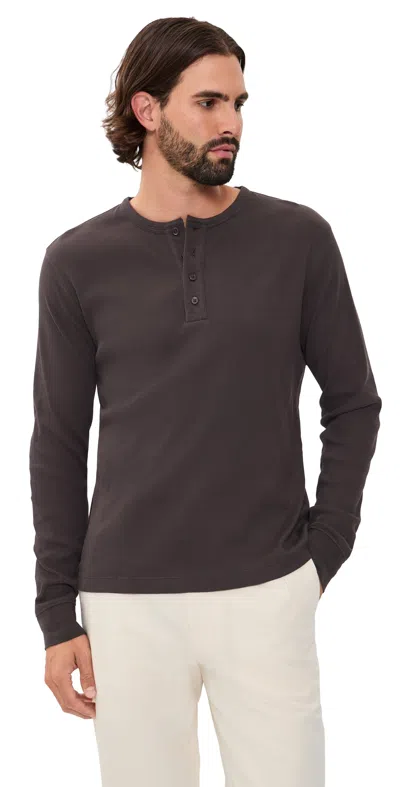 Vince Cotton Rib Henley Shirt Arabica In Brown