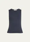 Vince Cotton Rib Shell Top In Deep Lake