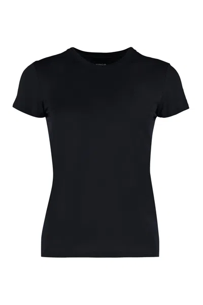 Vince Cotton Ribbed Crew-neck T-shirt In Black