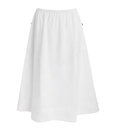 Vince Cotton Scallop-detail Midi Skirt In White