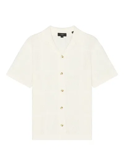 Vince Patchwork Pointelle Short Sleeve Cardigan In Classic Cream