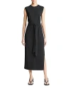 Vince Sleeveless Waist-tie Midi Slit Dress In Black