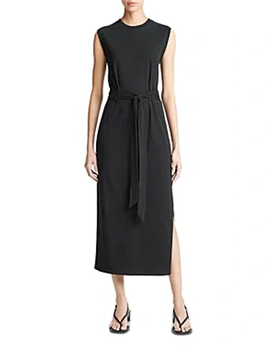 Vince Cotton Sleeveless Midi Dress In Black