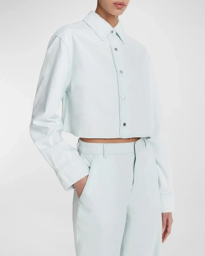 Vince Cotton Twill Cropped Snap-front Shirt In Celestine