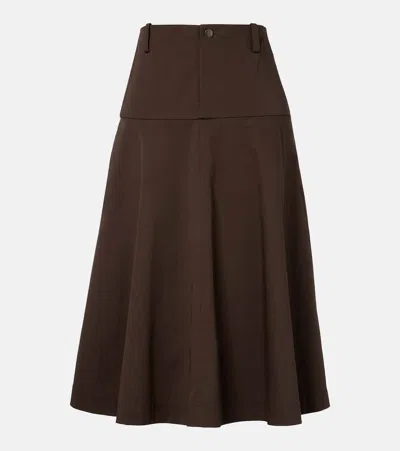 Vince Cotton Twill Midi Skirt In Brown