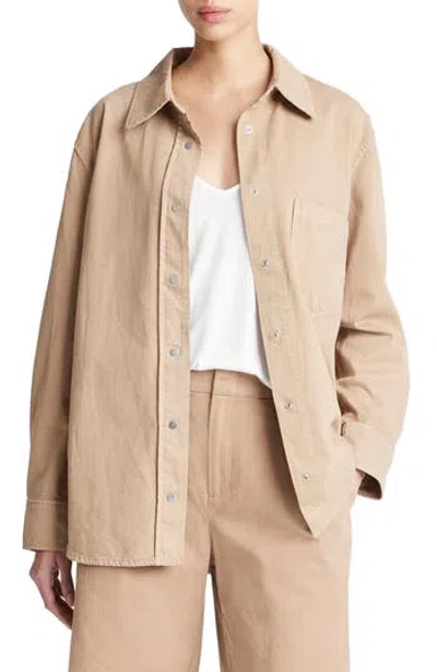 Vince Snap Front Twill Overshirt In Beige