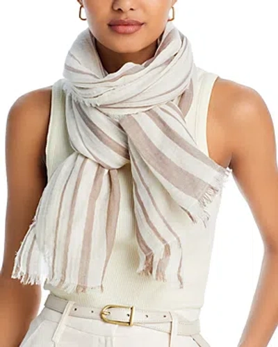 Vince Cotton Variegated Stripe Scarf In White