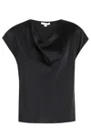 Vince Cowl-neck Cap-sleeve Satin Blouse In Black