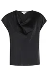 Vince Cowl-neck Cap-sleeve Satin Blouse In Black