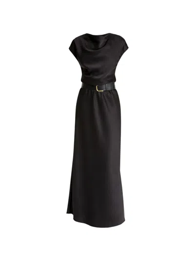Vince Draped Cowl Neck Cap Sleeve Midi Dress In Black