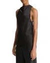 Vince Satin Top With Drop Collar And Diagonal Cut In Black