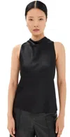 Vince Satin Top With Drop Collar And Diagonal Cut In Black