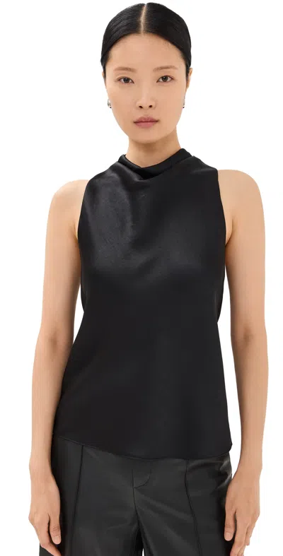 VINCE COWL NECK BIAS SATIN TOP BLACK