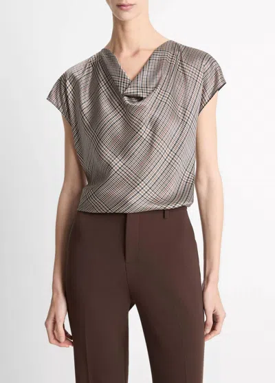 Vince Cowl Neck Blouse In Multi Plaid