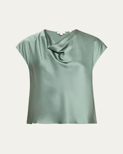 Vince Cowl-neck Cap-sleeve Satin Blouse