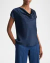 Vince Cowl-neck Cap-sleeve Satin Blouse In Coastal Blue