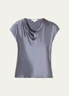 Vince Cowl-neck Cap-sleeve Satin Blouse In Iris Water