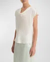 Vince Cowl-neck Cap-sleeve Satin Blouse In Off White