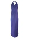 Vince Cowl Neck Satin Halter Dress In Blue