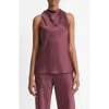 Vince Cowl-neck Bias Satin Top In Black Rose