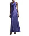 Vince Cowl Neck Satin Halter Dress In Purple