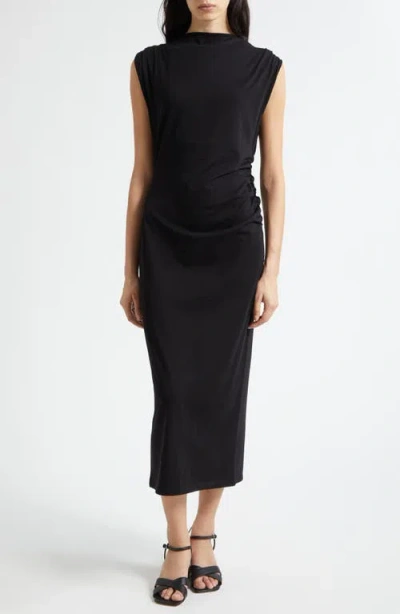 Vince Cowl Neck Pima Cotton Midi Dress In Black