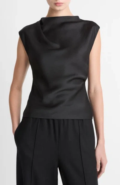 Vince Cowl Neck Satin Top In Black
