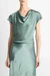 Vince Cowl Neck Silk Blouse In Blue