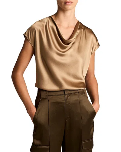 Vince Cowl Neck Silk Blouse In Brown