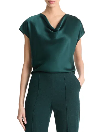 Vince Cowl Neck Silk Blouse In Green