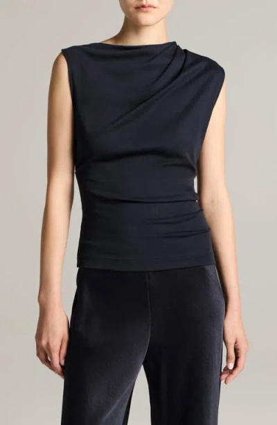 Vince Cowl Neck Sleeveless Pima Cotton Top In Black