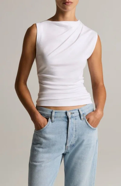 Vince Cowl Neck Sleeveless Pima Cotton Top In White