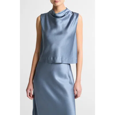 Vince Cowl Neck Sleeveless Satin Top In Blue