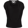 Vince Cowl-neck Cap-sleeve Satin Blouse In Black