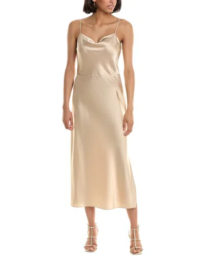Vince Frayed Satin Midi Slip Dress In Beige