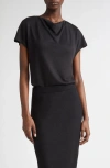 Vince Cowl-neck Cap-sleeve Satin Blouse In Black