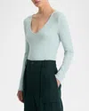 Vince V-neck Knit Top In Heather Aqua Mineral